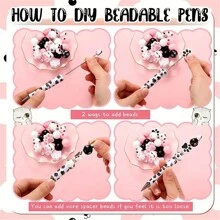 6件套可爱狗狗爪印DIY黑色墨水笔，粉色、黑色、白色木珠，水晶隔珠，圆珠笔，适合作为课堂学生奖励、送给朋友、家人、同学的礼物、办公用品