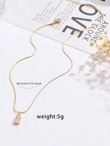 Nooxian 1入女士銅製和方形氧化鋯吊墜項鍊 - 金黃色 - 查看 2