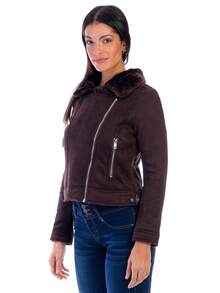 Suede Jacket For Women With Shearling Interior - Brown - View 3
