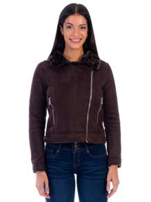 Suede Jacket For Women With Shearling Interior - Brown - View 1