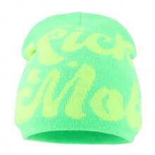 Fashion Letters Printed Knitted Hat Unisex Autumn Winter Cap Street Punk Neon Color Hip Hop Beanie - Green - View 1