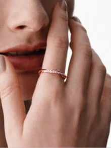 1枚簡約立方氧化鋯女戒指,適用於婚禮、訂婚、週年慶祝會、派對首飾,情人節禮物 - 玫瑰金 - 查看 3