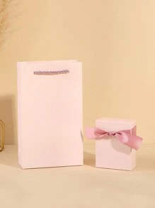 1個極簡風格的頸鏈珠寶收納盒(有蓋),1個時尚戒指盒帶蝴蝶結,1個手提袋,包裝套裝 - 粉色 - 查看 3