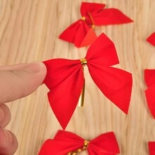 1 Juego (12 Piezas) Mini Corona De Árbol De Navidad Rojo Y Colgantes De Lazo Para La Decoración Navideña