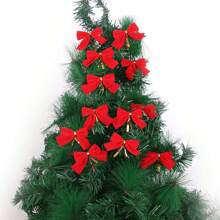 1 Juego (12 Piezas) Mini Corona De Árbol De Navidad Rojo Y Colgantes De Lazo Para La Decoración Navideña