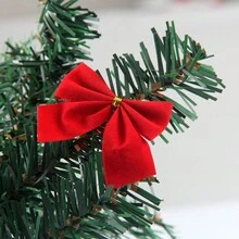 1 Juego (12 Piezas) Mini Corona De Árbol De Navidad Rojo Y Colgantes De Lazo Para La Decoración Navideña