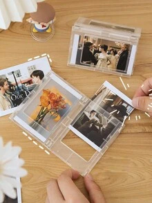 1pc magnetic photo frame, transparent color, ABS material, strong and durable, can store 3-inch photos - multiple photo frames can be assembled into different shapes, full of fun - White - View 3