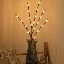 Luces de cadena con flor y rama simuladas con LED, 20 bombillas, para decoración de habitación (funciona con pilas, pilas no incluidas), iluminación para jardín exterior, camino, patio - Beis - Ver 2