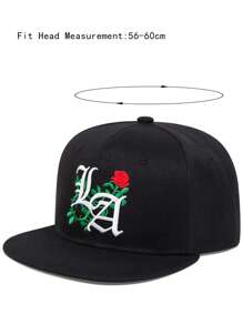 1 gorra de béisbol estilo gótico para hombre con bordado de alfabeto y rosa, gorra deportiva para exteriores con correa ajustable, adecuada para viajes de primavera y otoño, fiestas en la playa y calle - Negro - Ver 4