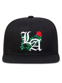 1 gorra de béisbol estilo gótico para hombre con bordado de alfabeto y rosa, gorra deportiva para exteriores con correa ajustable, adecuada para viajes de primavera y otoño, fiestas en la playa y calle - Negro - Ver 2