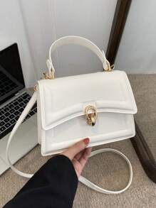 Trắng Đập nhẹ Túi Vuông Tối giản Tay cầm Top Da giả - trắng - Xem 4