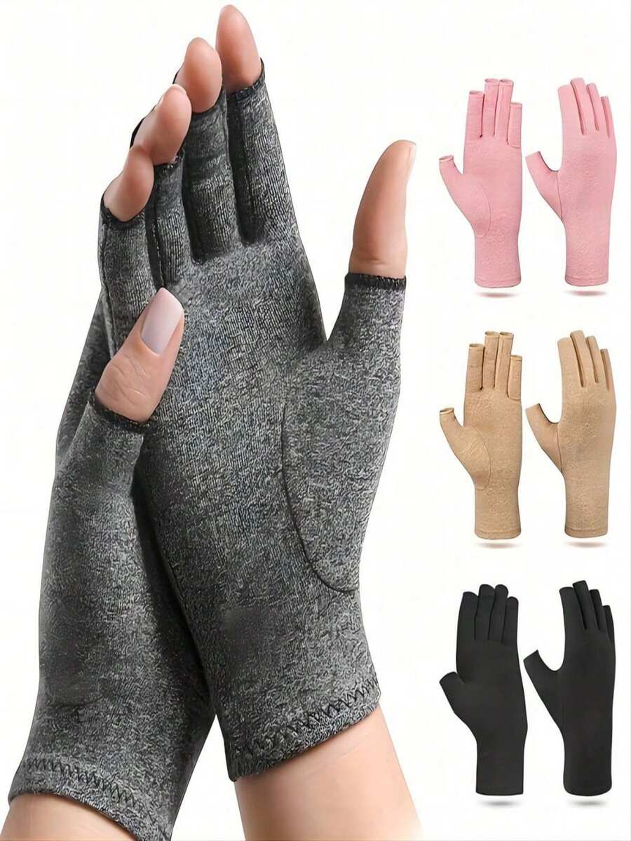Soft And Warm Alpaca Wool Half-Finger Gloves For Winter - Grey - View 1