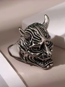 1pc Zinc Alloy Prajna Mask Design Men's Daily Wear Open Ring - Antique Silver - View 2