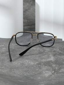 1 件装多边形金属框架眼镜，适合男士商务休闲风格 - 黑色 - 查看 5