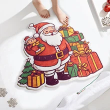 Deramhy Home 1 件聖誕快樂,新年快樂!迷人的聖誕老人地毯:完美的聖誕禮物!用這款可愛、蓬鬆、防滑的墊子裝飾您的室內/室外空間 - 一款適合用作浴室墊的毛絨地毯,展現出聖誕裝飾和節日氣氛的完美融合。最適合為您的家添加粗毛紋理和聖誕裝飾 - 站著的聖誕老人和禮物盒 - 查看 5