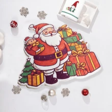 Deramhy Home 1 件聖誕快樂,新年快樂!迷人的聖誕老人地毯:完美的聖誕禮物!用這款可愛、蓬鬆、防滑的墊子裝飾您的室內/室外空間 - 一款適合用作浴室墊的毛絨地毯,展現出聖誕裝飾和節日氣氛的完美融合。最適合為您的家添加粗毛紋理和聖誕裝飾 - 站著的聖誕老人和禮物盒 - 查看 2