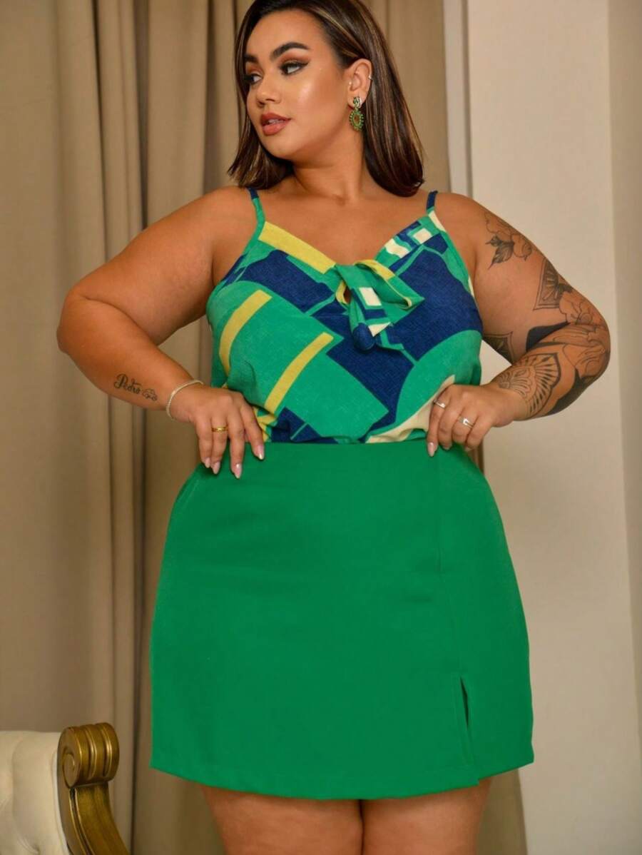 Plus Size Shorts - Green - View 1