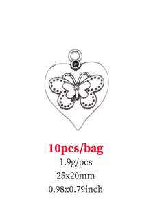 10pcs/Bag 25x20mm (0.98x0.79inch) Antique Silver Color Butterfly Heart Charms Pendant For DIY Jewelry Making - Antique silver-10pcs - View 4