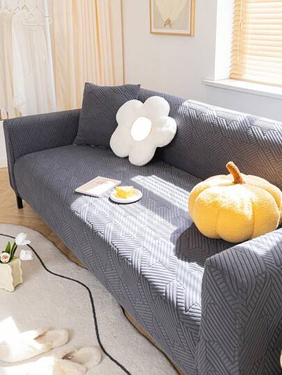 1pc Solid Color Jacquard Universal Slouchy Elastic Sofa Cover, Modern Style All-In-One Slip Resistant Sofa Protector, Pet-Proof And Scratch-Proof Used For L-Shaped Sofa, 1/2/3/4 Seater Sofa, Applicable To Four Seasons