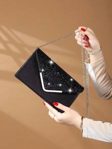 時尚優雅的v形金屬裝飾、磁性扣鏈式鏈帶肩袋,適合女性在生日派對、婚禮和跳舞時佩戴 - 黑色 - 查看 6