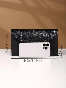 時尚優雅的v形金屬裝飾、磁性扣鏈式鏈帶肩袋,適合女性在生日派對、婚禮和跳舞時佩戴 - 黑色 - 查看 4