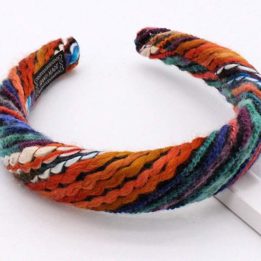 秋冬新款彩色毛線編織髮箍,外出百搭氣質女髮飾,高頂海綿寬邊頭箍
