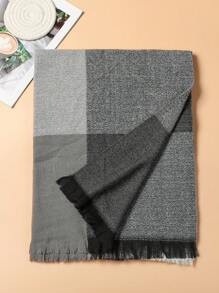 Elegant 1pc Women Color Block Women Scarf, Short Fringe Knit Scarf, Suitable For Fall And Winter