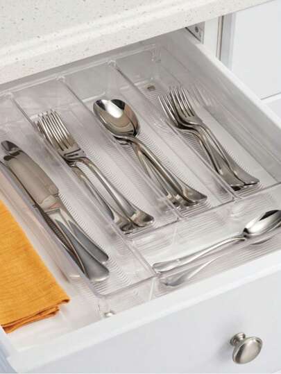 Organizador De Cubiertos Acrilico Transparente 5 y 6 Compartimentos para Cajones Cocina