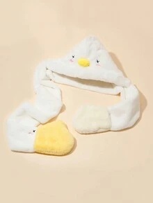 1 Miếng Của phụ nữ Mùa Đông Chống gió & Ấm áp Vịt con Hoạt hình Khăn quàng cổ Mũ Găng tay 3 trong 1 - trắng - Xem 2