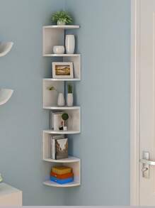 1pc牆壁置物架創意家居牆壁轉角三角置物架壁掛半圓形隔間轉角書架 - 白色 - 查看 3