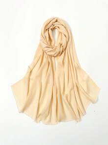 New Arrival Fashionable Versatile Short Tassel Scarf For Sun Protection And Warmth, 1pc - Beige - View 2