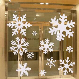 18 Piezas/set Decoración Navideña Copo De Nieve Blanco De Espuma Y Calcomanía De Vidrio Para Mostrar En La Ventana Y Guirnalda De Copo De Nieve