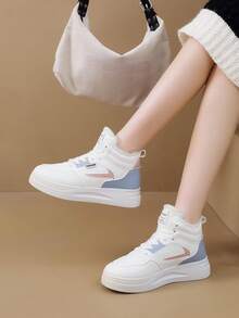 Fashionable Women's Snow Boots, 2023 New Arrivals, Winter, Thicken & Warm, Inner Heightening, Thick Rubber Sole, Versatile, Casual White Sneakers & Sports Shoes For Student - Blue and White - View 5