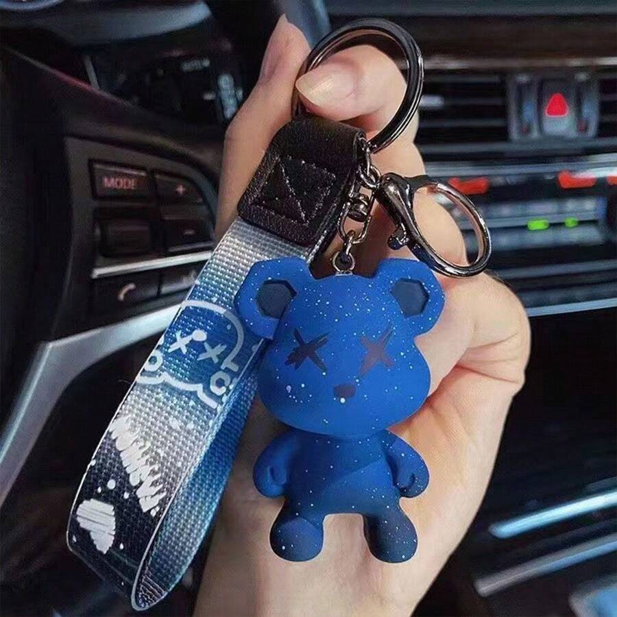 1pc Creative Color Changing Bear Doll Keychain, Fashion Couples Car Keyring Pendant - Blue - View 1