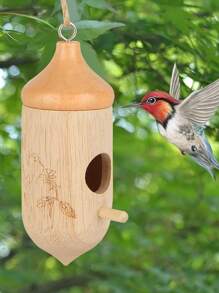 室外掛式花園裝飾鳥屋,簡約風格小型木質鳥巢,花園蜂鳥餵食器 - 杏色 - 查看 1