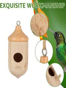 室外掛式花園裝飾鳥屋,簡約風格小型木質鳥巢,花園蜂鳥餵食器 - 杏色 - 查看 2