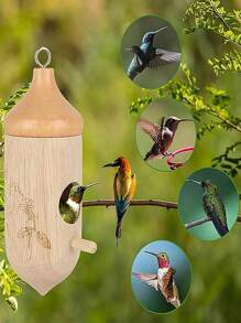 室外掛式花園裝飾鳥屋,簡約風格小型木質鳥巢,花園蜂鳥餵食器 - 杏色 - 查看 3