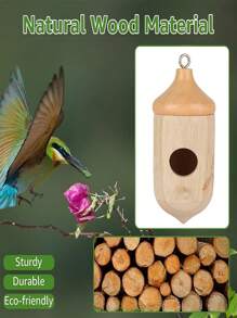 室外掛式花園裝飾鳥屋,簡約風格小型木質鳥巢,花園蜂鳥餵食器 - 杏色 - 查看 5