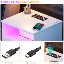 LvifurGurexl 2 Set RGB Nightstand With Wireless Charging Station, 7 Dynamic & 7 Static Modes Dimmable Night Stand, Modern End Side Bedside Table With Human Body Induction