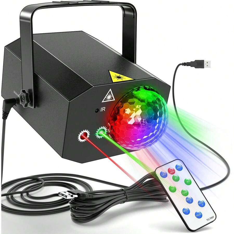 Đèn tiệc DJ Đèn bóng Disco với cáp USB 9,8ft và kích hoạt âm thanh chiếu hoa văn, đèn sân khấu nhấp nháy màu RGB, thân máy bằng nhựa ABS tất cả trong một thích hợp cho tiệc khiêu vũ trong nhà sinh nhật lễ hội quán bar karaoke giáng sinh đám cưới câu lạc bộ biểu diễn