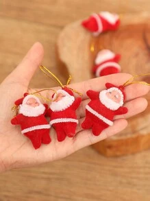 6pcs Red Christmas Tree Decoration Set, Including Small Santa Claus Decor And Hanging Ornaments - Red - View 4