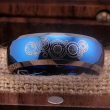 Mysterious Doctor Ring Wedding Ring Men Mysterious Doctor Ring Women Mysterious Doctor Ring Men 8MM Signature Blue Dome Silver Edge Stainless Steel Ring, - Blue - View 9