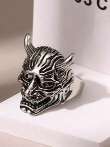 1pc Zinc Alloy Prajna Mask Design Men's Daily Wear Open Ring - Antique Silver - View 5