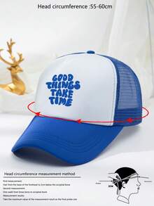 1pc Men's Mesh Baseball Cap With Letter Print - Royal Blue - View 4