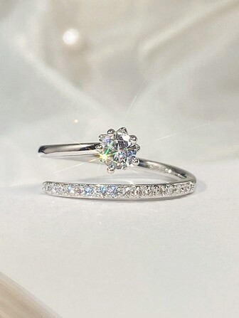 1pc Cubic Zirconia Charm Ring For Teens, Suitable For Daily Decoration, Party Jewelry Or Birthday Gift