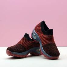 跨境女性氣墊減震運動休閒針織松靴式便鞋，舞蹈鞋和搖擺鞋