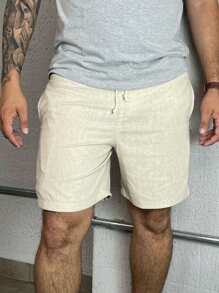 Bermudas De Lino Para Hombre Con Cordón - Blanco - Ver 1