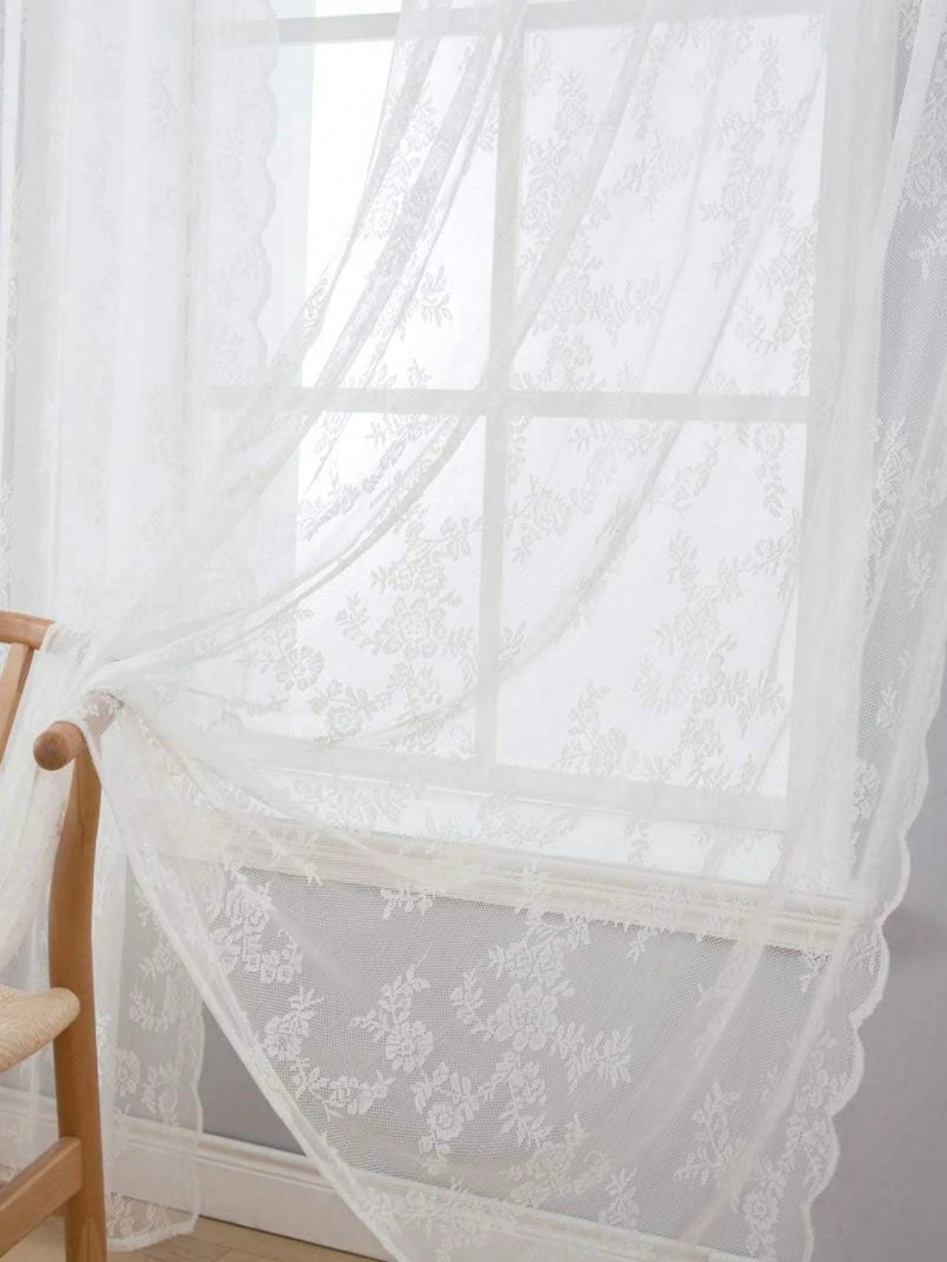 Bujasso Tende In Pizzo Beige Vintage Floreale - 2 Pannelli 137x240 Cm - Filtro Luce Per Soggiorno E Camera Da Letto - 4