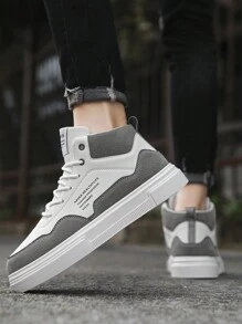 男式彩色方塊復古風前綁帶休閒鞋,酷韓國潮流鞋,時尚多功能運動鞋經典學生高幫運動鞋