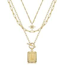 3pcs Women's Eight-Pointed Star Multi-Layered Letter Detail Elegant Necklace Set - Fashionable & Versatile Ladies' Jewelry Gift - Golden three-piece set - View 7